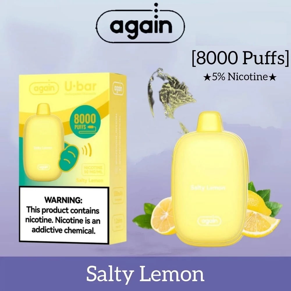 AGAIN-U-BAR-8000-PUFFS-SALTY-LEMON Again U Bar 8000 Puffs Vape Salty Lemon