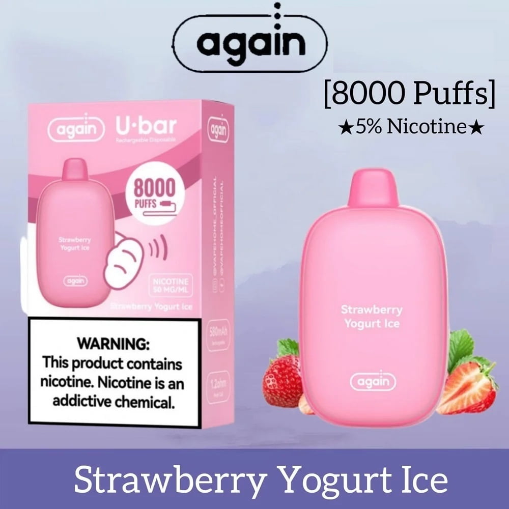 AGAIN U BAR 8000 Puffs Vape Strawberry Yogurt Ice Again U Bar 8000 Puffs Vape Strawberry Yogurt Ice