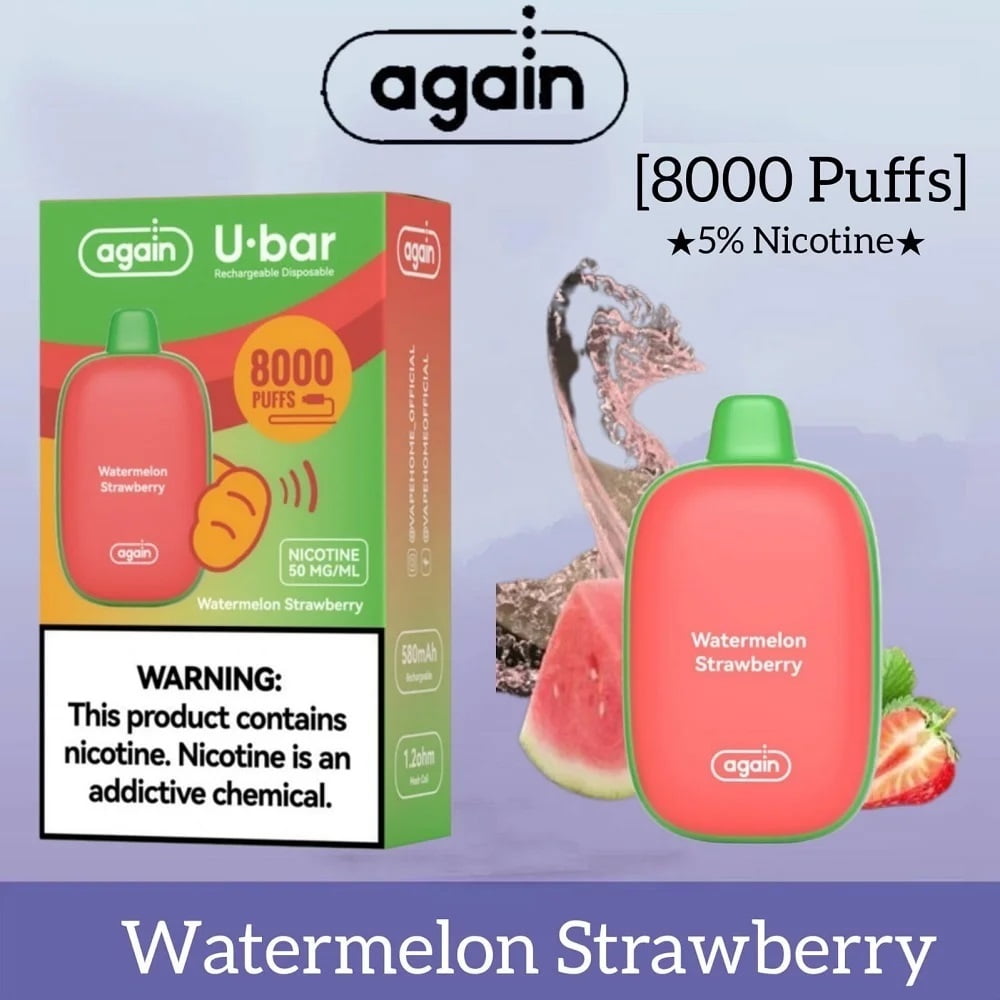 AGAIN U BAR 8000 Puffs Vape Watermelon Strawberry Again U Bar 8000 Puffs Vape Watermelon Strawberry