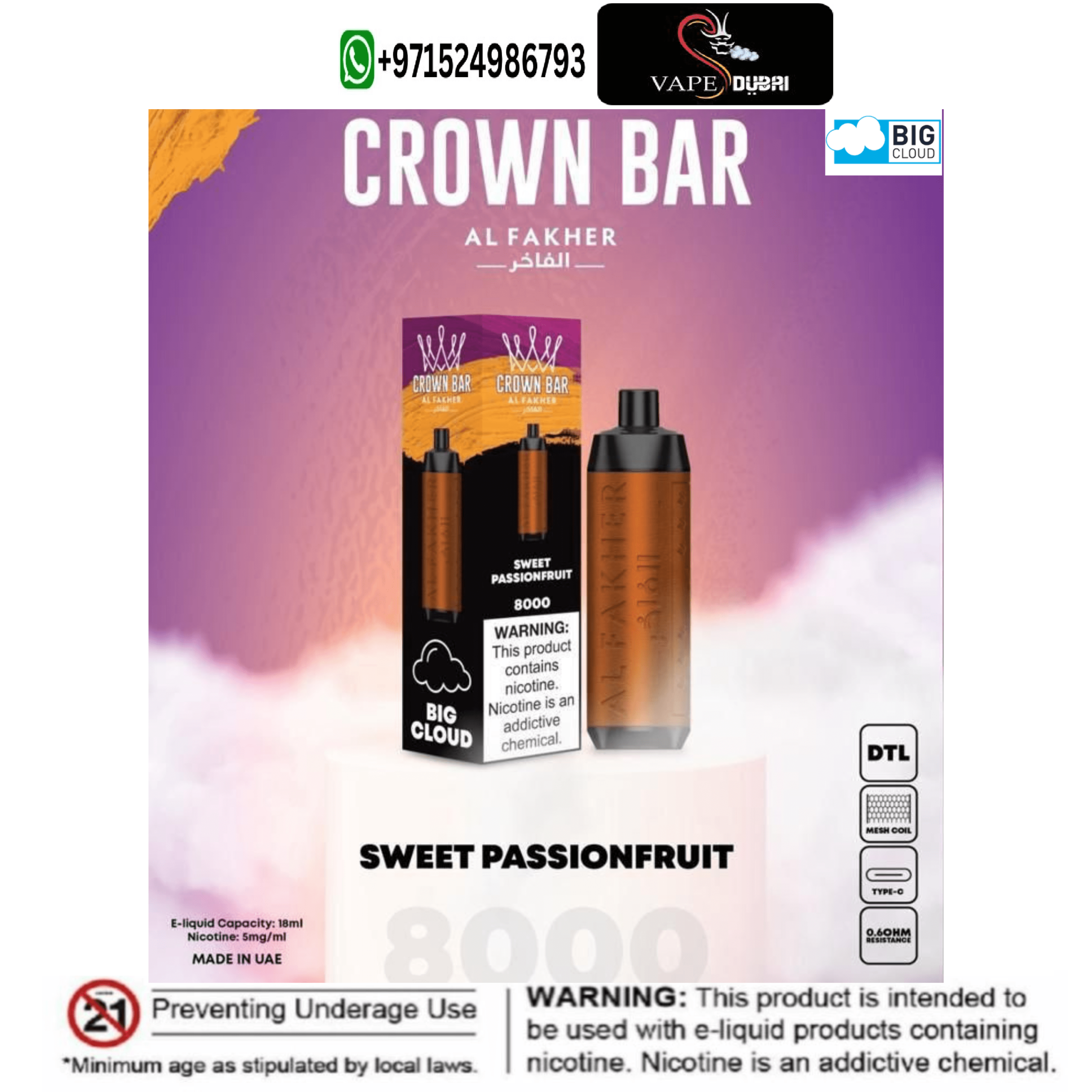Al Fakher Sweet Passionfruit Crown Bar 8000 Puffs DTL Al Fakher Sweet Passionfruit Crown Bar 8000 Puffs Dtl