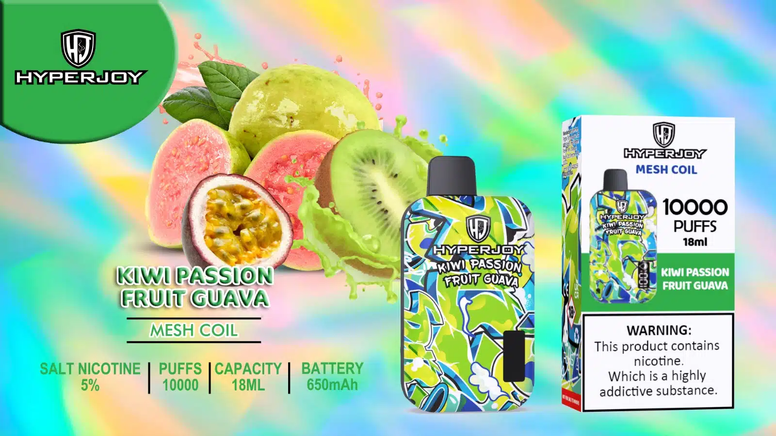 Hyperjoy 10000 Puffs Kiwi Passion Fruit Guava Hyperjoy 10000 Puffs Kiwi Passion Fruit Guava