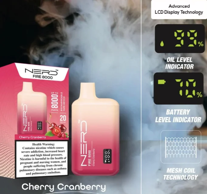 Nerd Fire Vape 8000 Puffs Cherry Cranberry Nerd Fire Vape 8000 Puffs Cherry Cranberry