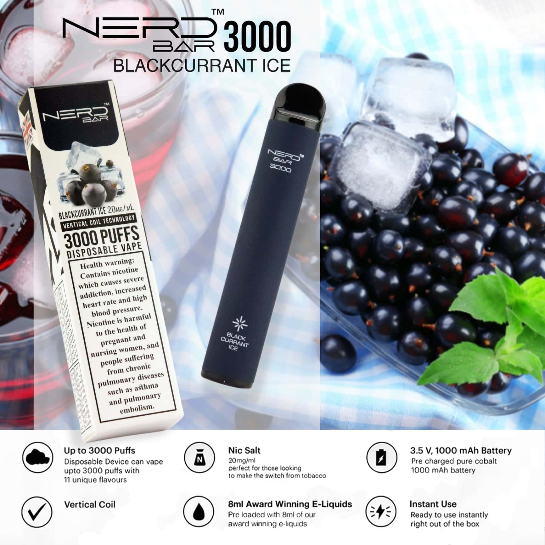 Blackcurrant-Ice-By-NERD-BAR-Disposable-Pod-3000-Puffs Nerd Bar 3000 Puffs Vape Blackcurrant Ice