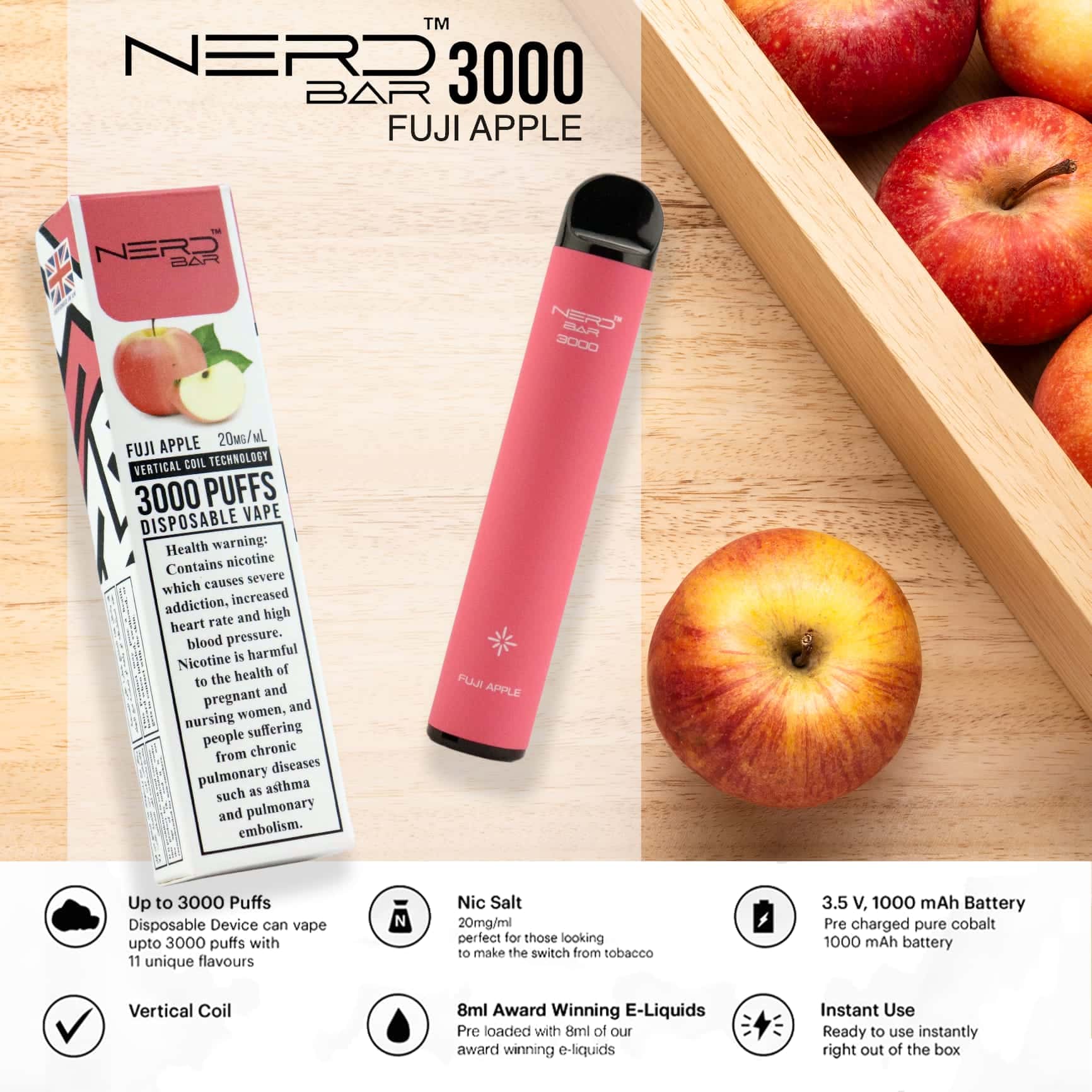 Fuji-Apple-By-NERD-BAR-Disposable-Pod-3000-Puffs Nerd Bar 3000 Puffs Disposable Vape Fuji Apple
