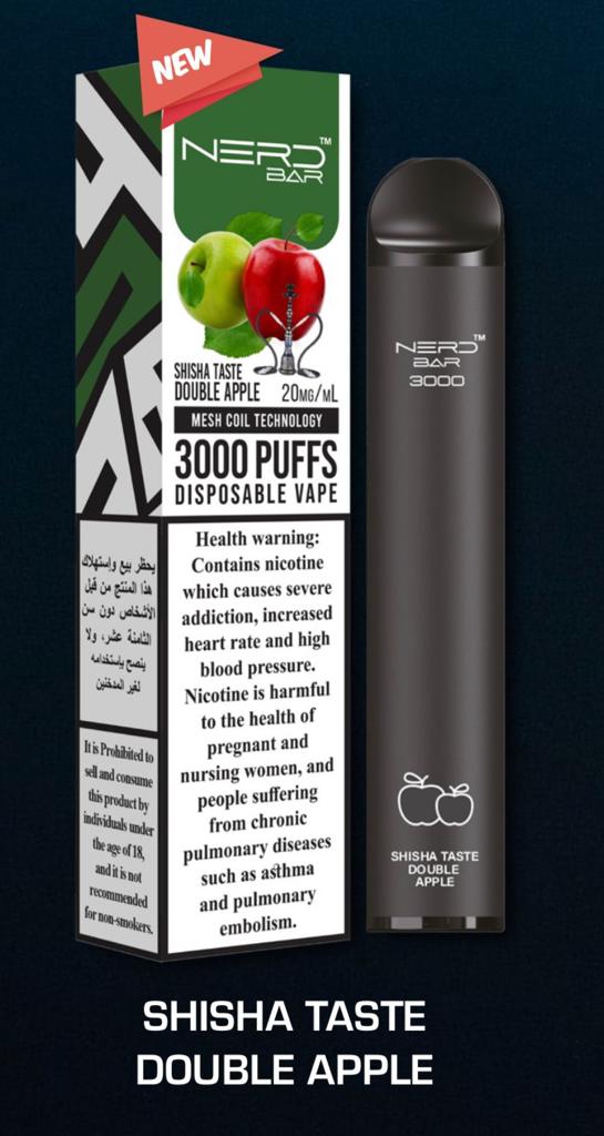 Nerd Bar 3000 Puffs Disposable Vape Shisha Taste Double Apple Nerd Bar 3000 Puffs Disposable Vape Shisha Taste Double Apple