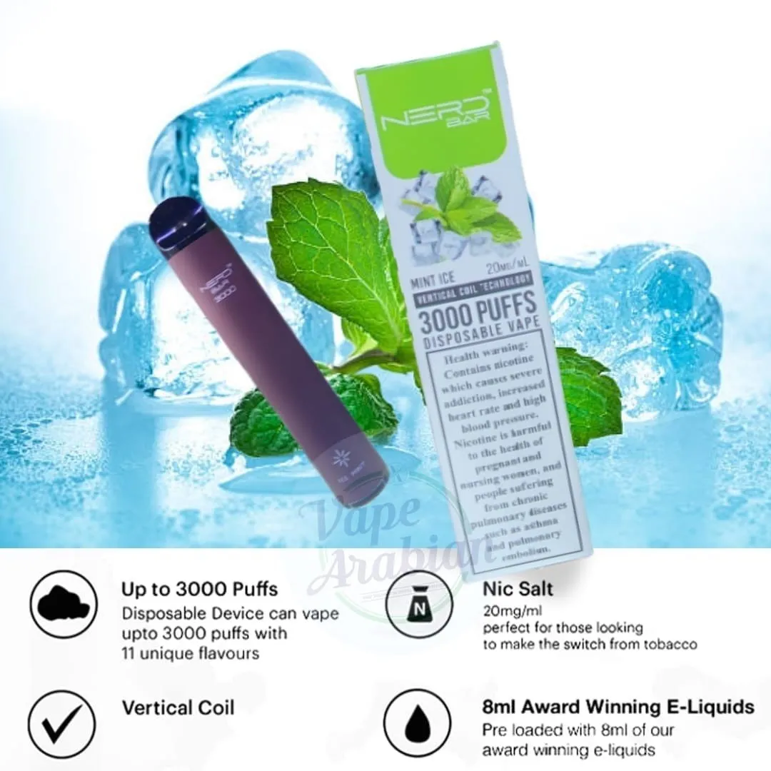 Nerd-Bar-3000-Puffs-Disposable-Mint-Ice Nerd Bar 3000 Puffs Disposable Vape Mint Ice