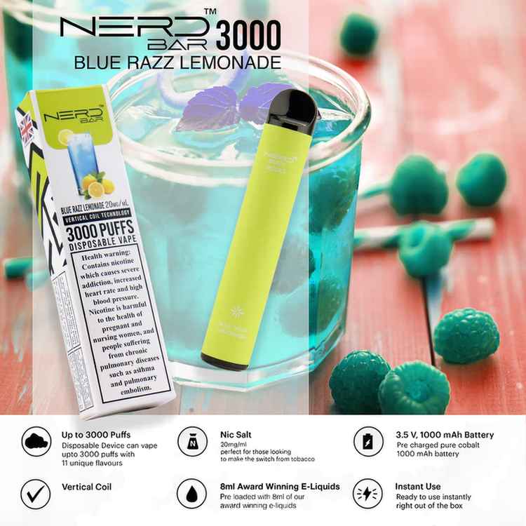 ذBlue-Razz-Lemonade-By-NERD-BAR-Disposable-Pod-3000-Puffs Nerd Bar 3000 Puffs Vape Blue Razz Lemonade